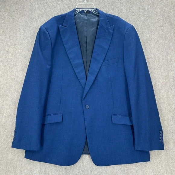 Falcone Mens Blue 2 Piece Suit Set Peak Lapel Blazer Jacket 52L Pants 40X28